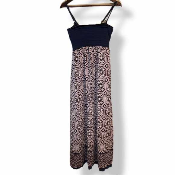 Anthropologie Lilka Navy and Cream Geometric Strap Maxi Dress - Picture 4 of 11